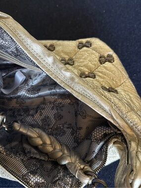 Betsey Johnson Y2K Metallic Silver Quilted Bow Hobo Shoulder Bag